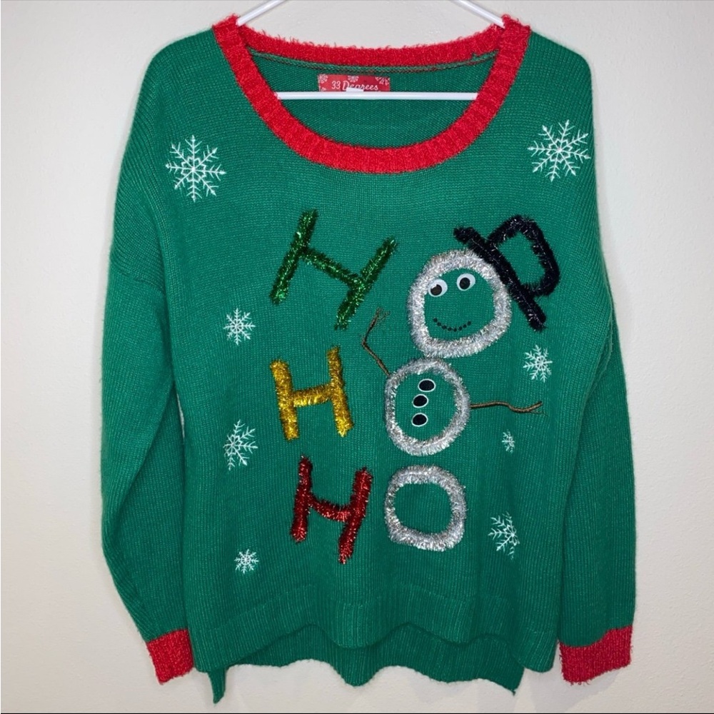 33 Degrees Ho‎ Ho Ho Ugly Christmas Green Sweater Woman’s XL
